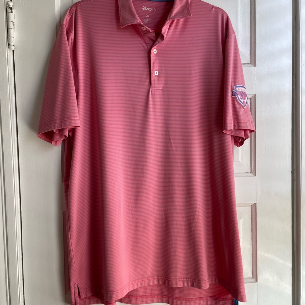 Johnnie-O Pink and Blue Striped Performance Polo Size XL